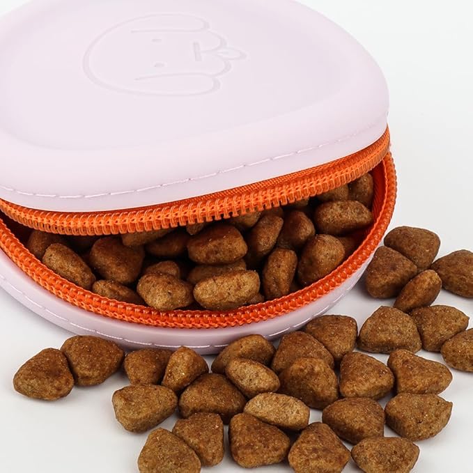 WALLFID Silicone Dog Treat Pouch Small Bag,with Pet Training Clicker,Walking Bag for Dog and Cat, Pocket Size, Easy to Clean, Odorless, Zipper Design,Moisture-Proof,Travel Walking Bag.(Light Grey)