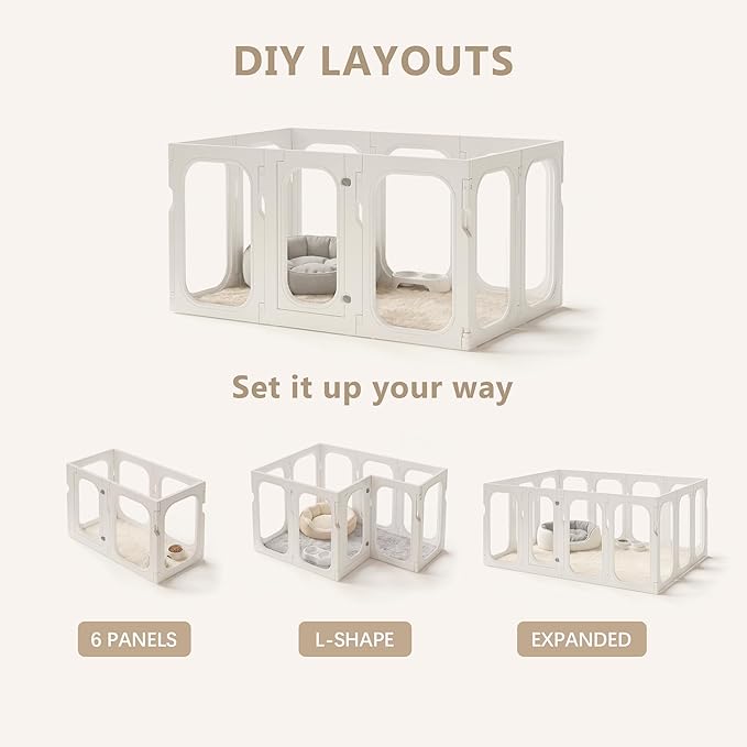 Acrylic Clear Dog Playpen Indoor with Door, 26'' H Transparent Dog Play Pen for Small Dogs, No-Connector Modular Puppy Playpen with Integrated Suction Cups Base, 10 Panels, White