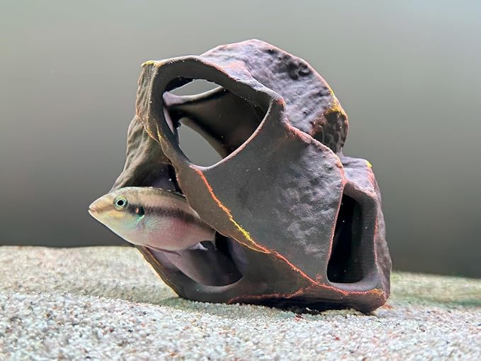 Aquarium Ceramic Decorations Cave Betta Stone Decor - Aquarium Fish Tank Hideway Decor for breeding Cichlids Plecos Betta Toys Hideout (Boulder)