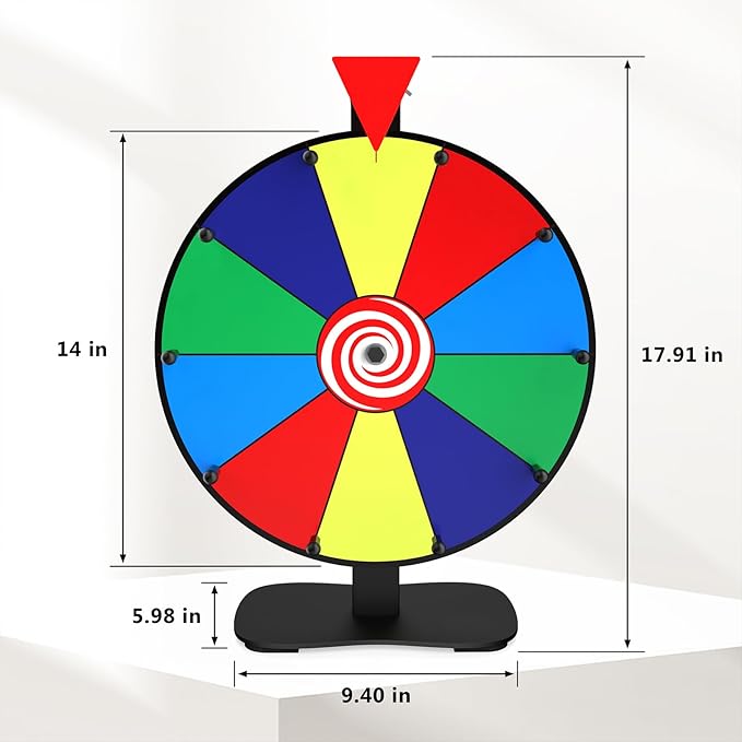 14 Inch Spinning Wheel for Prizes, 10 Slots Color Prize Wheel, Heavy Duty Tabletop Wheel Spinner with Dry-Erase Marker and Eraser for Parties, Trade Show, Carnival Events