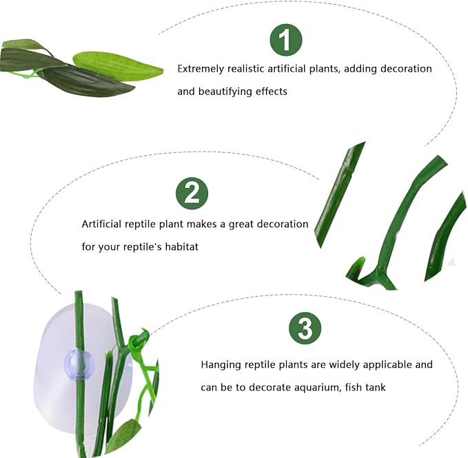 Artificial Aquarium Plants Plastic, Reptile Plants Hanging Silk Terrarium Rattan Ornament with Suction Cup (Green)