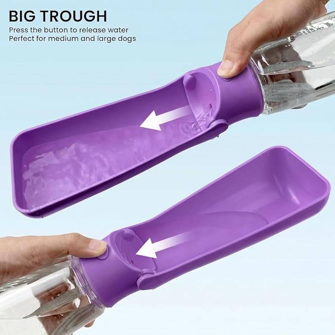 Portable Dog Water Bottle for Walking – 19oz / 12oz Foldable Pet Water Dispenser for Puppies, Medium & Large Dogs – Leak Proof Travel Water Bowl for Small Animals Dog Accessories(19OZ Purple)