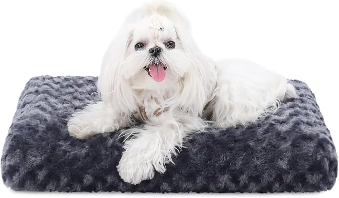 KSIIA Washable Dog Bed Deluxe Plush Dog Crate Beds Comfy Kennel Pad Anti-Slip Pet Sleeping Mat for Large, Jumbo, Medium, Small Dogs Breeds, 21" x 13", Dark Grey
