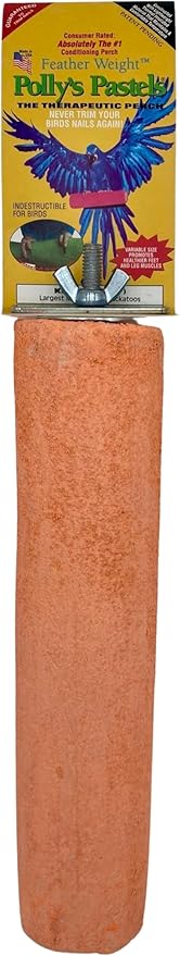 Polly's Pastels Nail Trimming & Beak Conditioning Safety Perch for Cockatiels, Cockatoos, Macaws, Parakeets, Budgies, Parrots and All Other Birds (Coral, X-Large-2" Dia. x 9" Long)