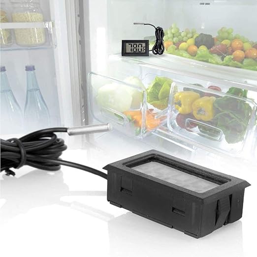 4pcs Digital LCD Thermometer, Fahrenheit Temperature Digital LCD Fridge Thermometer 1M Cable with Probe for Fridge Freezer Refrigerator Aquarium (Black, Fahrenheit)