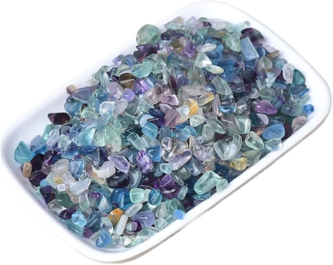 Erliway Rainbow Fluorite Crystal Chips Bulk for Vase Filler, 0.5 lb 7-9 mm | Natural Crushed Crystal Stone for Spell Jar, Aquarium Gravel, Reiki Healing Meditation, Jewelry Making, Resin Art, Home Décor
