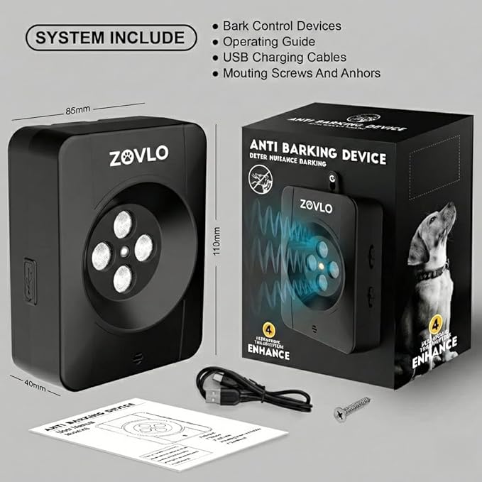 Anti Barking Device for Dogs, Ultrasonic Dog Bark Deterrent Devices, Dog Barking Deterrent Devices with 4 Transmitters, 3 Modes Bark Box, Dog Barking Stopper Long Range for Indoor & Outdoor Use