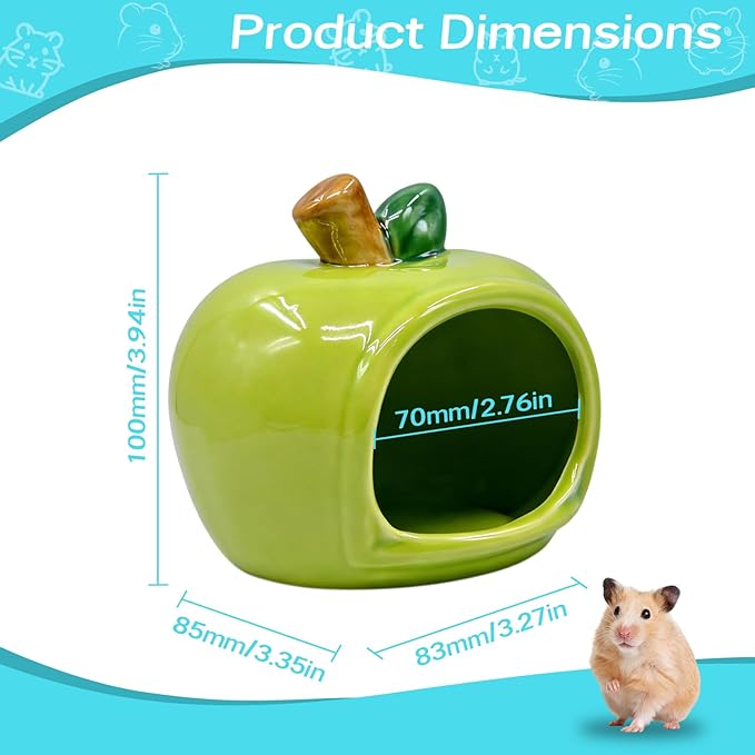 Cute Ceramic Hamster Hideout Habitats Syrian Dwarf Hamster Hide Hideaway House Cozy Bed Mini Chinchilla Gerbils Mice Hut Small Animals Sand Bath Cave Cage Accessories (Green)