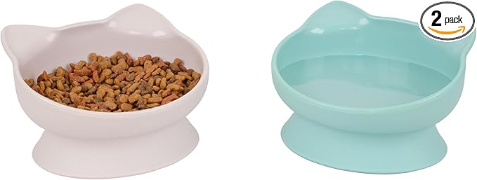 Kitty City Elevated Cat Bowls (Set of 2), Whisker-Friendly Raised Cat Food & Water Dishes, Modern Pedestal Design, Dishwasher Safe, 10.8 oz Each – Pink & Teal