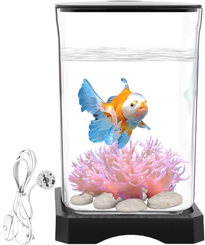 Small Fish Tank - Acrylic Aquarium, Compact LED Lighting Bowl, Modern Betta Container, Design | Desktop Decoration for Home Office, Mini Fish Habitat, Bedroom Display, Small Space