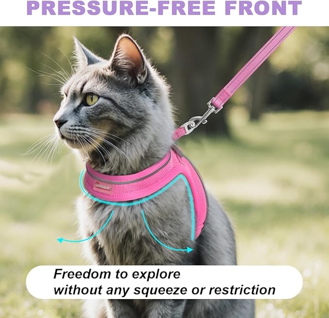 Cat Harness and Leash Set,Escape Proof Kitten Harness,Step in Adjustable Soft Lightweight,Easy Control,Reflective Strips Comfortable for Walking Travel(Pink,S)