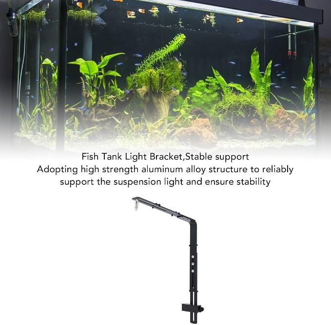 Adjustable Aluminum Aquarium Light Bracket - Universal Hanging Mount Holder for Fish Tank LED Lamps (Black)