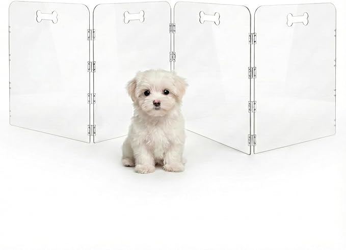Acrylic Dog Playpen for House, Pre-Assembled Foldable Clear Gate Indoor with Handles, Free-Standing Pet Fence for Doorways for Small Dogs Puppy Cat Rabbit (4-Panel)