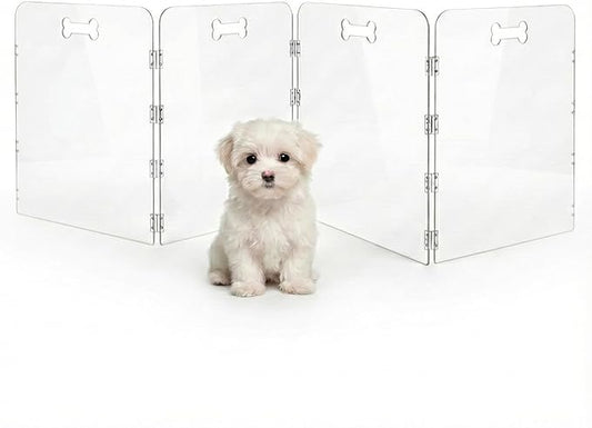 Acrylic Dog Playpen for House, Pre-Assembled Foldable Clear Gate Indoor with Handles, Free-Standing Pet Fence for Doorways for Small Dogs Puppy Cat Rabbit (4-Panel)