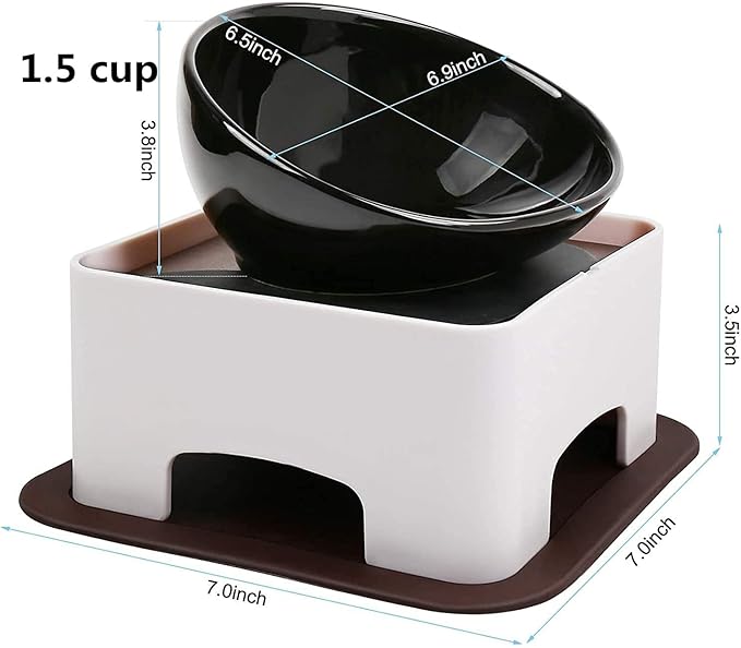 Bulldog Bowl Anti-Slip Dog Cat Dish Detachable Dog Bowls Pet Sterile Tilted Pet Feeder Slope Base (White,Ceramic-1.5 Cup