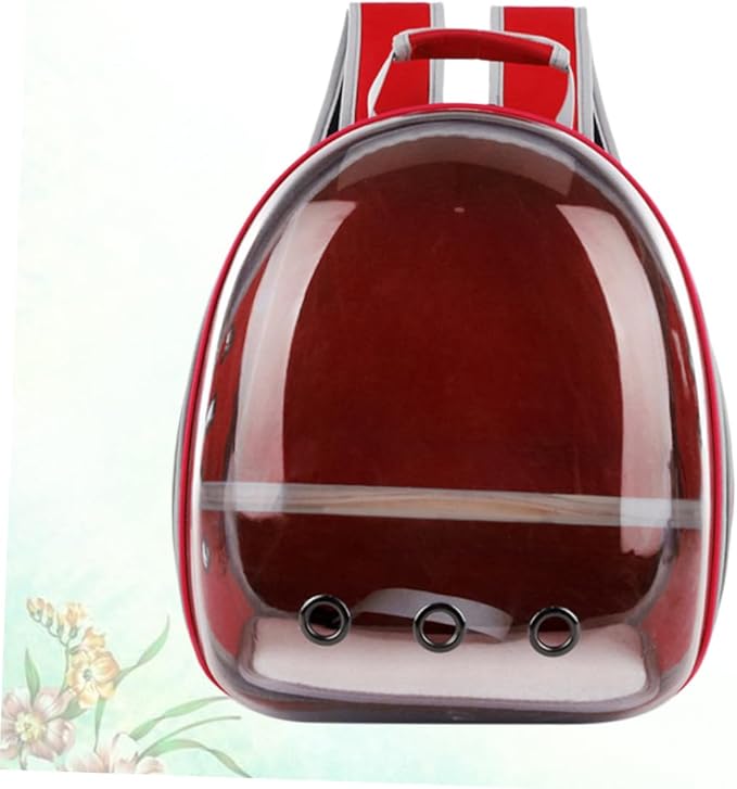 Portable Parrot Backpack Carrier Breathable Space for Outdoor Use Includes Wooden Bar for Birds Red