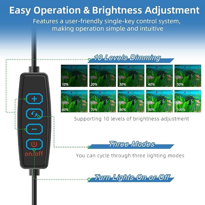 Clip on Aquarium Light Mini Fish Tank Light USB Moving Lamp with Dimmable 3 Modes for 1 to 5 Gallon Nano Tanks