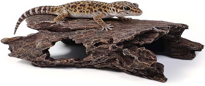 Tfwadmx Leopard Gecko Hide, 10" Reptile Hideout, Resin Simulated Hollow Log for Aquarium, Betta Fish Hideout, Reptile Tank Accessories for Corn Snakes, Lizards, Axolotls