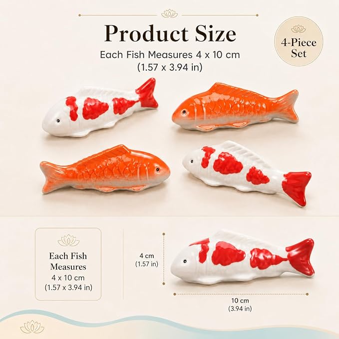 Garneck 4pcs Koi Fish Decor Floating Ceramic: Aquarium Ornaments Figurines for Tank Bowl Pond Desktop Water Feature Garden Pool Red Orange White Statue Accessories Display