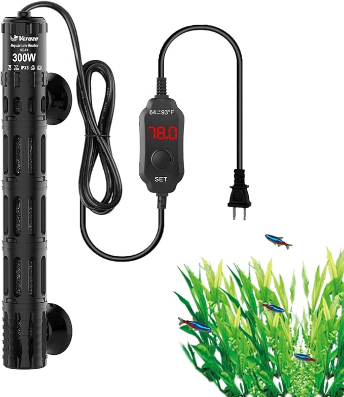 Aquarium Heater 300W, Submersible Fish Tank Heater with LED Digital Display, Auto Power-Off When Leaving Water & High Temp Protection, for Fresh and Salt Water Tanks 40-75 Gal