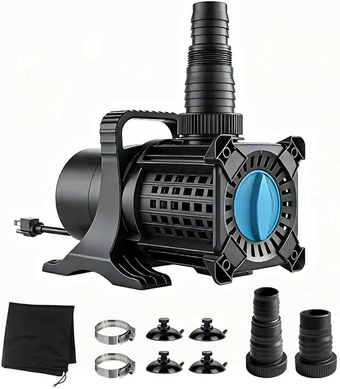 Pond Pump, 5100 GPH Adjustable Flow Submersible Water Pump with Filter Bag, UL Listed Copper Motor, IPX8 Waterproof 20.3ft Cord for Koi Pond, Fountain, Waterfall, Hydroponics, Irrigation
