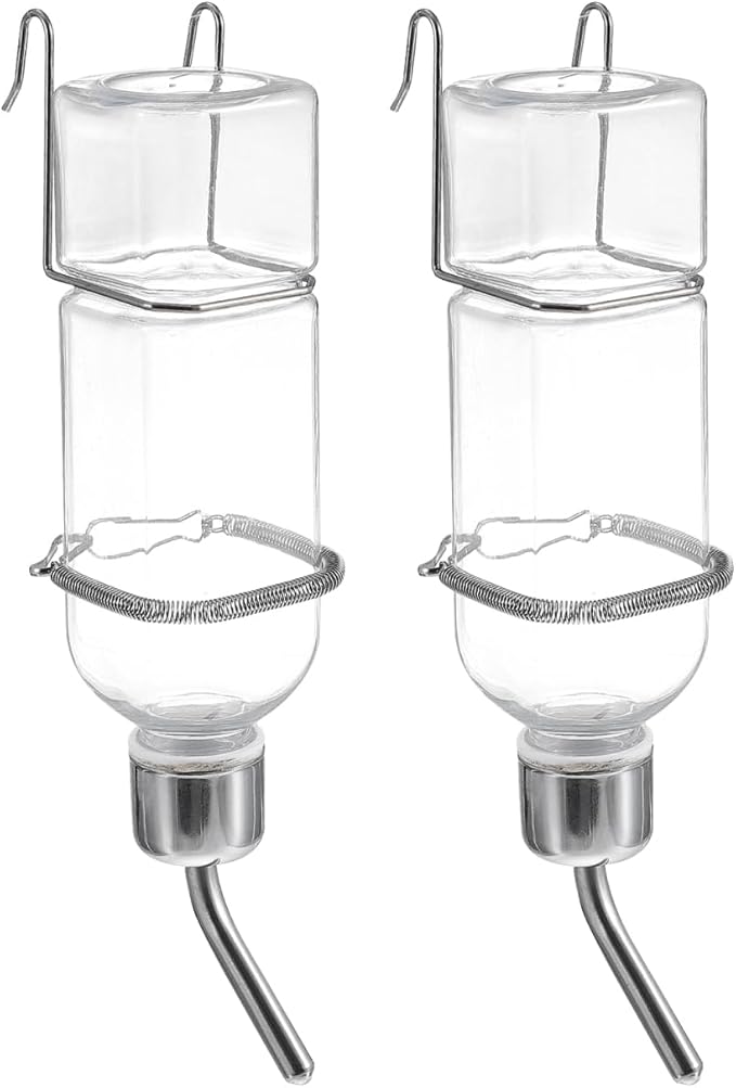 POPETPOP Rabbit Water Dispenser 2-Pack 6.09Oz No Drip Hanging Pet Water Bottles with Hooks and Springs for Small Animals Guinea Pigs Hamsters Chinchillas
