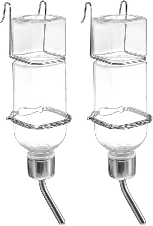 POPETPOP Rabbit Water Dispenser 2-Pack 6.09Oz No Drip Hanging Pet Water Bottles with Hooks and Springs for Small Animals Guinea Pigs Hamsters Chinchillas