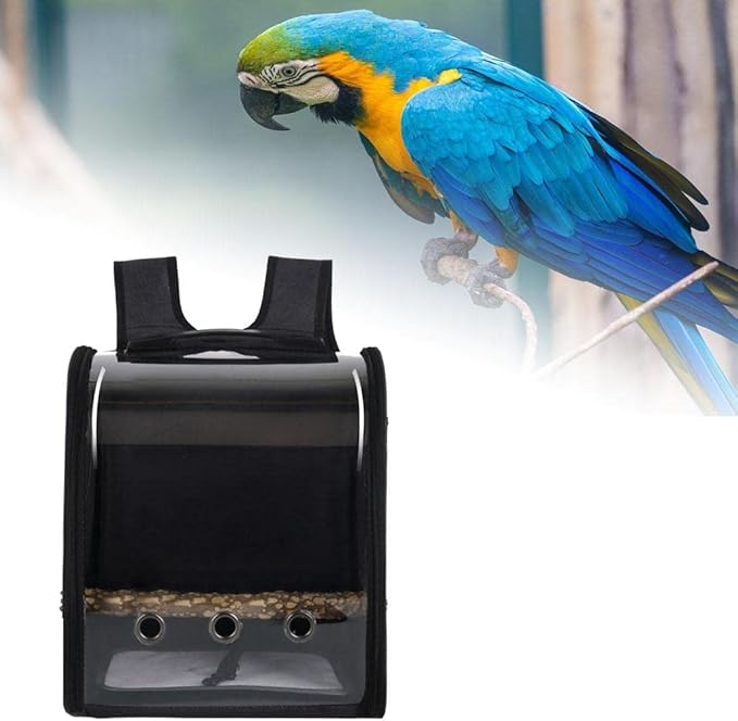 Bird Bag Backpack Cage Pet Parrot Visible Window Approved Shoulder Strap Large Space Portable Carry Bag for Conures Hiking Black