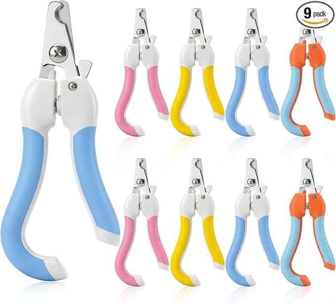 9 Pcs Small Dog Nail Clippers Bulk with Safety Guard to Avoid Over-Cutting Pet Nail Claw Grooming Pet Cutter Toenail Trimmer for Small Medium Dogs Nails Home Grooming(Fresh)