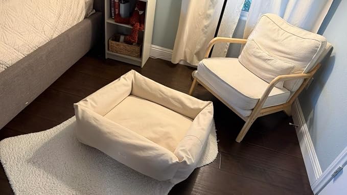 Rectangular Natural Cotton Canvas Dog Bed with Raw Cotton Insert – Eco Friendly Pet Bed with Removable Washable Cover, Breathable Cushion for Dogs & Cats (Natural, XX Large 48" × 36" × 8")