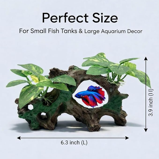 Aquarium Decor Cave with Silk Plants Fish Tank Decorations Ornament Small Aquarium Plants for Betta Goldfish Bowl Artificial Driftwood