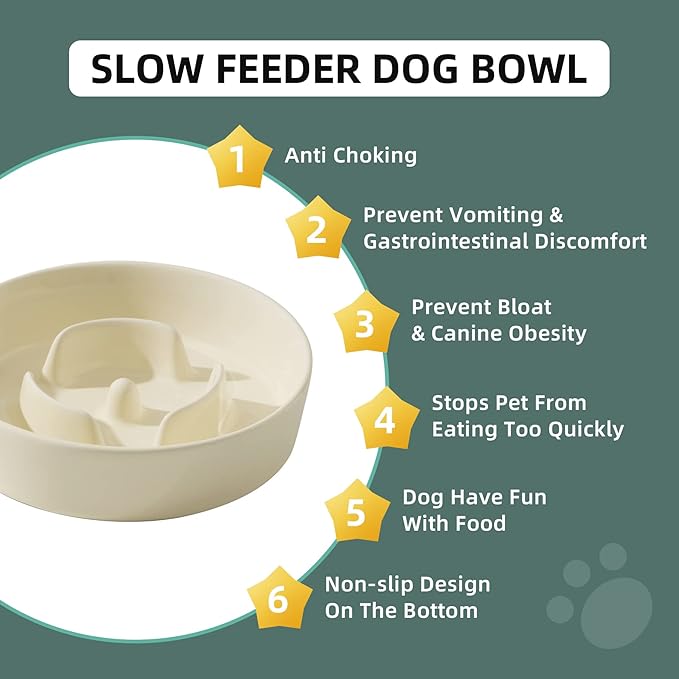 Havniva Ceramic 0.9 Cup Dog Bowl Slow Feeder for Small Dog, 6.1inch Pet Slow Feeder, Stop Bloat, Preventing Choking(Single Bowl-Light Yellow)