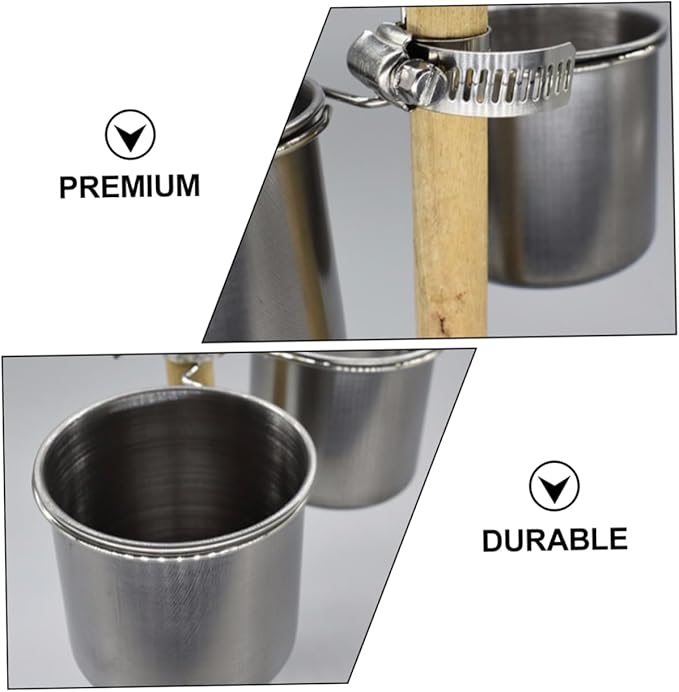 BESPORTBLE 1set Stainless Steel Parrot Feeder Cup Clamp Hanging Food Water Bowl for Birds Easy to Clean Accessory for Birdcage Feeding