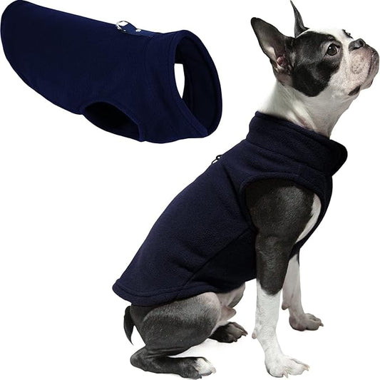 Gooby Fleece Vest Dog Sweater - Navy, Large - Warm Pullover Fleece Dog Jacket with O-Ring Leash for Small to Medium Dogs