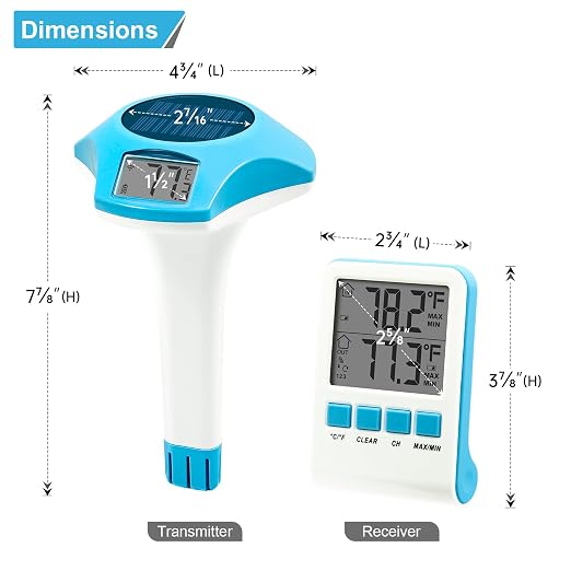 Circrane Solar Wireless Pool Thermometer, Easy Read Digital Floating Thermometer, IPX8 Water Proof, Solar Powered with 150 Days Battery Life for Hot Tub/Ice Bath/Swimming Pool/Aquarium, Blue
