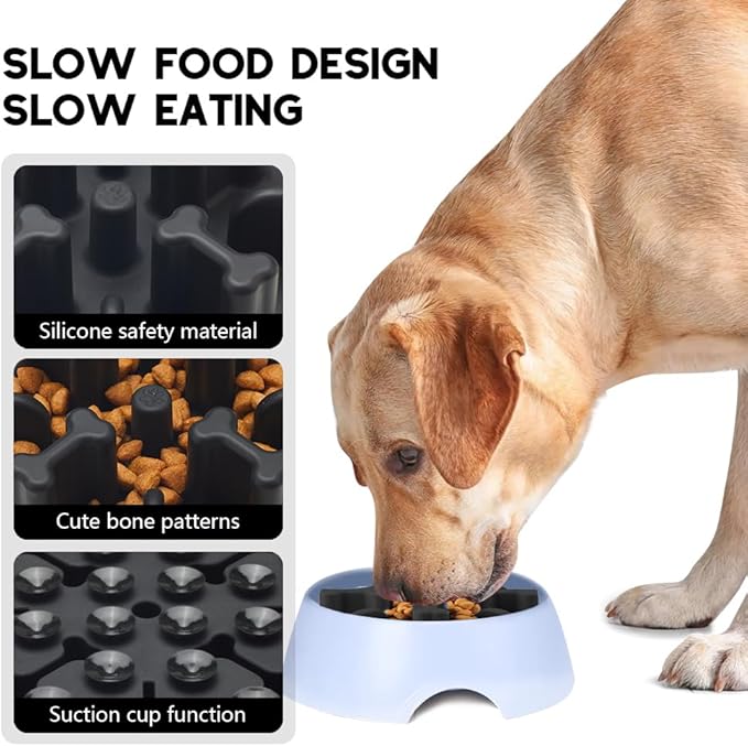Soft Silicone Anti-Choking Puzzle Dog Bowl Insert, Anti-Slip Slow Down Eating Feeder, Compatible with Regular Elevated Dog Bowls
