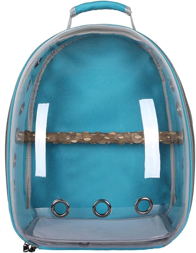 Bird Carrier Backpack Cage Transparent Parrot Carrier 1 Stick Wooden Standing Perch 12 Holes Ventilate Transparent Space Capsule Carrier Portable Bird Small Animal Travel Cage (Light Blue)