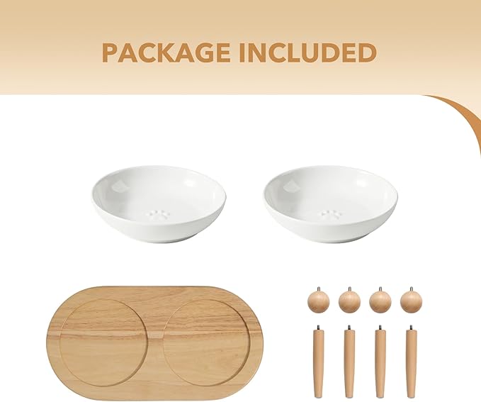 Havniva Elevated Cat Bowls, Ceramic Cat Food Bowl Whisker Friendly Cat Dishes, Kitten Food & Water Bowl with Two Heights Stand, Anti-Slip Raised Cat Food Plates
