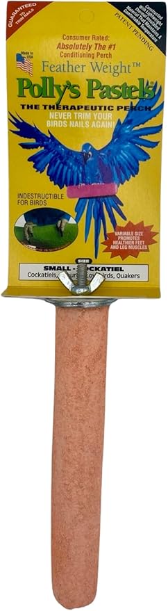 Polly's Pastels Nail Trimming & Beak Conditioning Safety Perch for Cockatiels, Cockatoos, Macaws, Parakeets, Budgies, Parrots and All Other Birds (Coral, Small-1" Dia. x 6" Long)