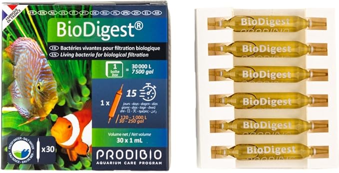 Prodibio Bio Digest, Nitrifying Bacteria, 30/1 mL vials, 50 gallons+ | Fresh and Salt Water, 1 vial up to 50 gal/15 days