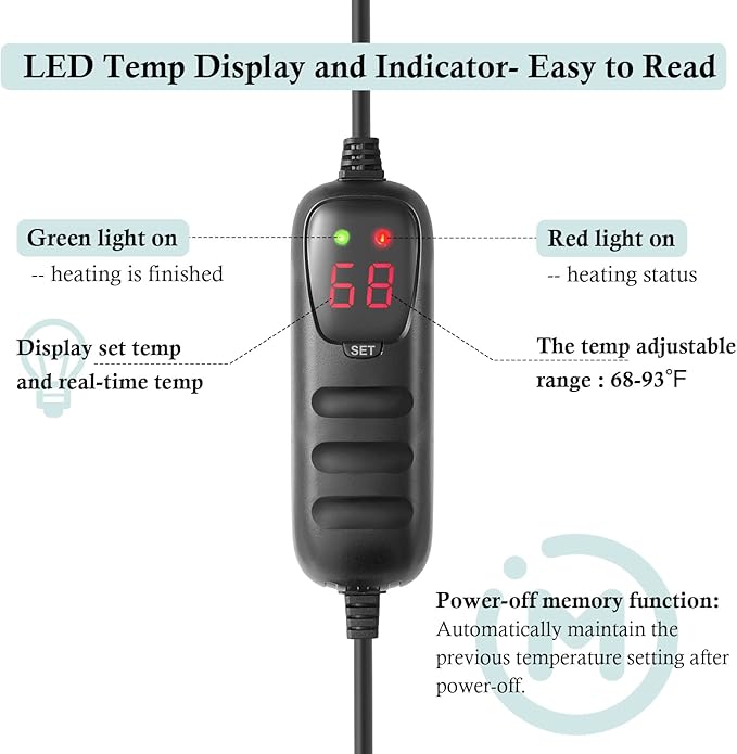 HITOP Compact Submersible Aquarium Heater -300W Digital Heater for Fish Tank/Turtle Tank, for Saltwater and Fresh Water with Temperature Controller
