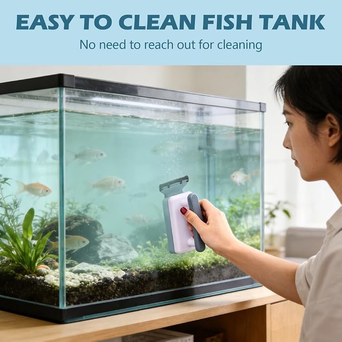Aquarium Magnetic Glass Cleaner, Double-Side Algae Scraper | Floating Fish Tank Algae Scraper with Detachable Scraper for 0.2-0.6 Inch Thick Glass Aquariums Tank, Comfortable Grip Handle