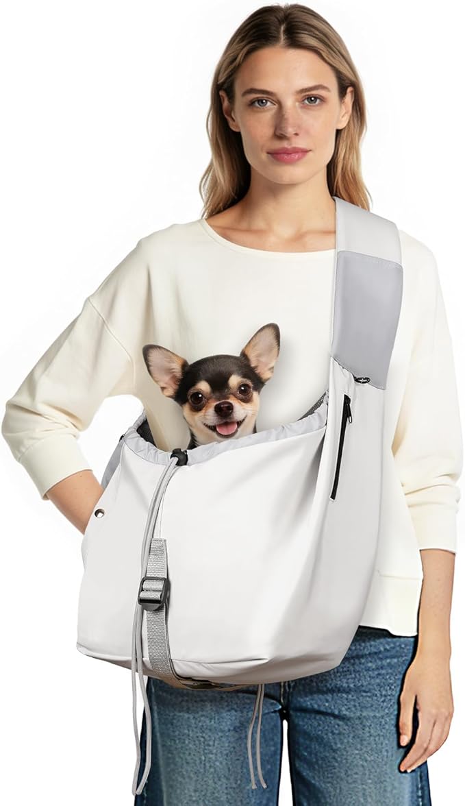 Dog Carrier Sling, Dog Carriers for Small Dogs & Cats with Pockets, Puppy Carrier Sling 20 lbs Machine Washable, Adjustable Shoulder Strap, Hands Free for Family Outdoor Use (Grey)
