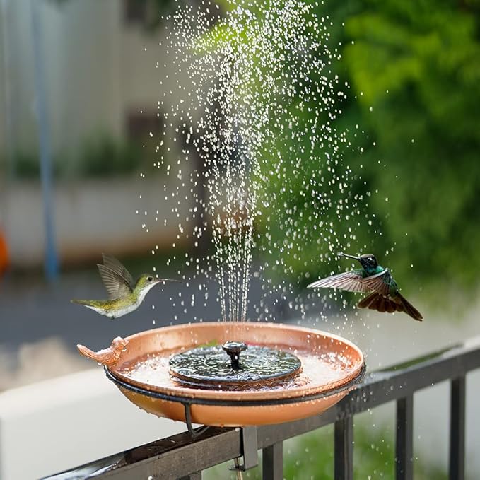 DREAMSOUL Deck Mounted Bird Bath, Metal Bird Bath with Sturdy Steel Clamp, 12" Birdbath for Railing Balcony Garden Decoration