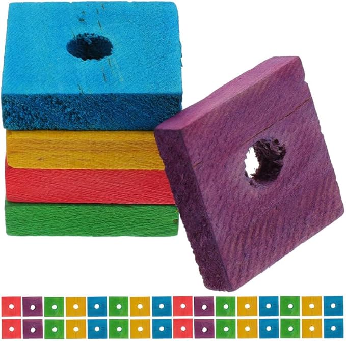 SUPVOX Parrot Toys 50 Pcs Natural Wooden Blocks for Chewing and Foraging Interactive Bird Toy Stress Relief 1.18X1.18X0.19 Inch