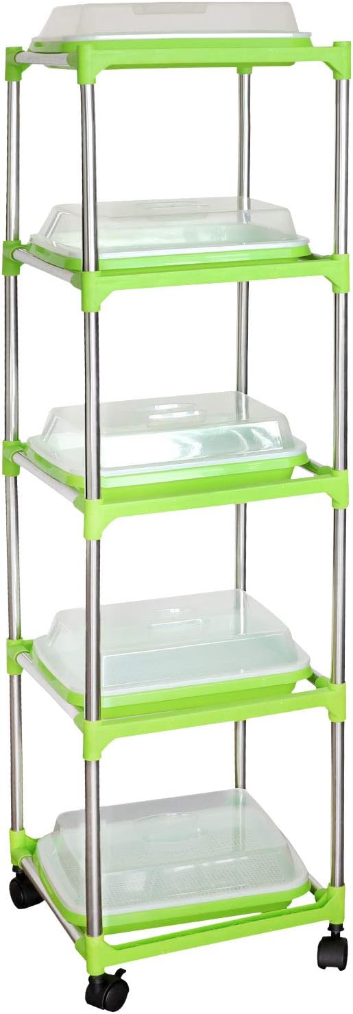 5 Layers Seed Starter Kit - Seed Sprouter Trays with Clear Lid & Stainless Steel Shelf, Soil-Free Germination Trays for Indoor/Outdoor Microgreens, Wheatgrass Mung Beans Cat Grass & Seedling Growing