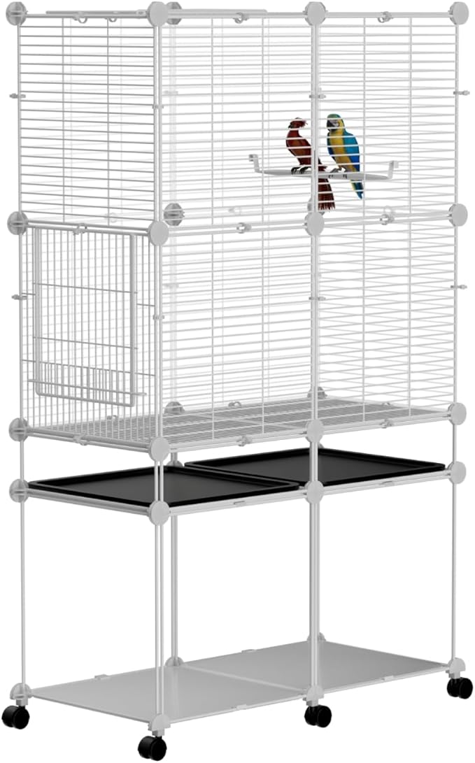 STILLCOVE Standing Large Bird Cage, Parakeet Cage with Detachable Stand & Wheels, Wide Flight Birdcage for Parrot Cockatiel Conure Budgie Canary Finch Lovebird