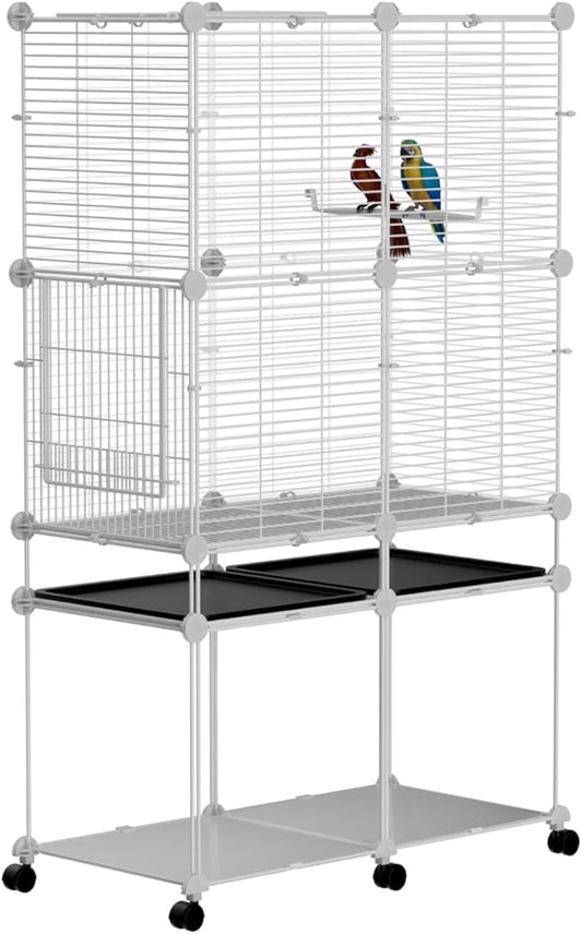STILLCOVE Standing Large Bird Cage, Parakeet Cage with Detachable Stand & Wheels, Wide Flight Birdcage for Parrot Cockatiel Conure Budgie Canary Finch Lovebird
