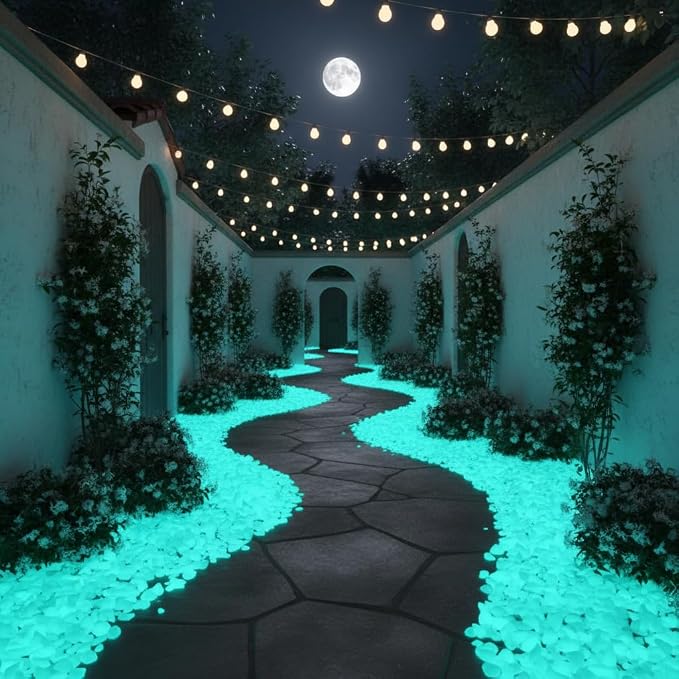 Shiny Stone Glow in The Dark Aquarium Gravel Sand, Blue Green, 5-8mm | Neon, 305g/0.67lbs, Decorative Rocks for Fish Tank, Fairy Garden, Home Decor