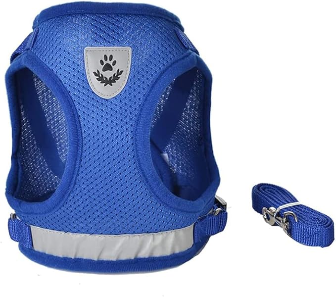 FEimaX Dog Harness and Leash Set for Walking, Soft Mesh Adjustable Easy Control Lightweight Cat Vest Harnesses with Reflective Strips, Escape Proof Small Dogs Cats Vests (Blue, Large)